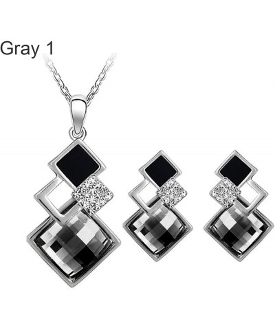 2Pcs/Set Geometric Pendant Necklace Earrings Set,Faux Crystal Alloy Shiny Bridal Stud Earrings Necklace Set,Delicate Elegant ...