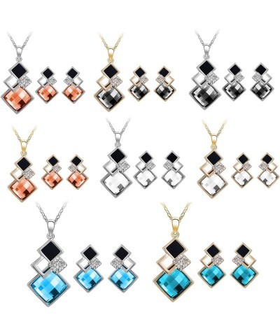 2Pcs/Set Geometric Pendant Necklace Earrings Set,Faux Crystal Alloy Shiny Bridal Stud Earrings Necklace Set,Delicate Elegant ...