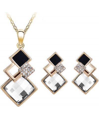 2Pcs/Set Geometric Pendant Necklace Earrings Set,Faux Crystal Alloy Shiny Bridal Stud Earrings Necklace Set,Delicate Elegant ...