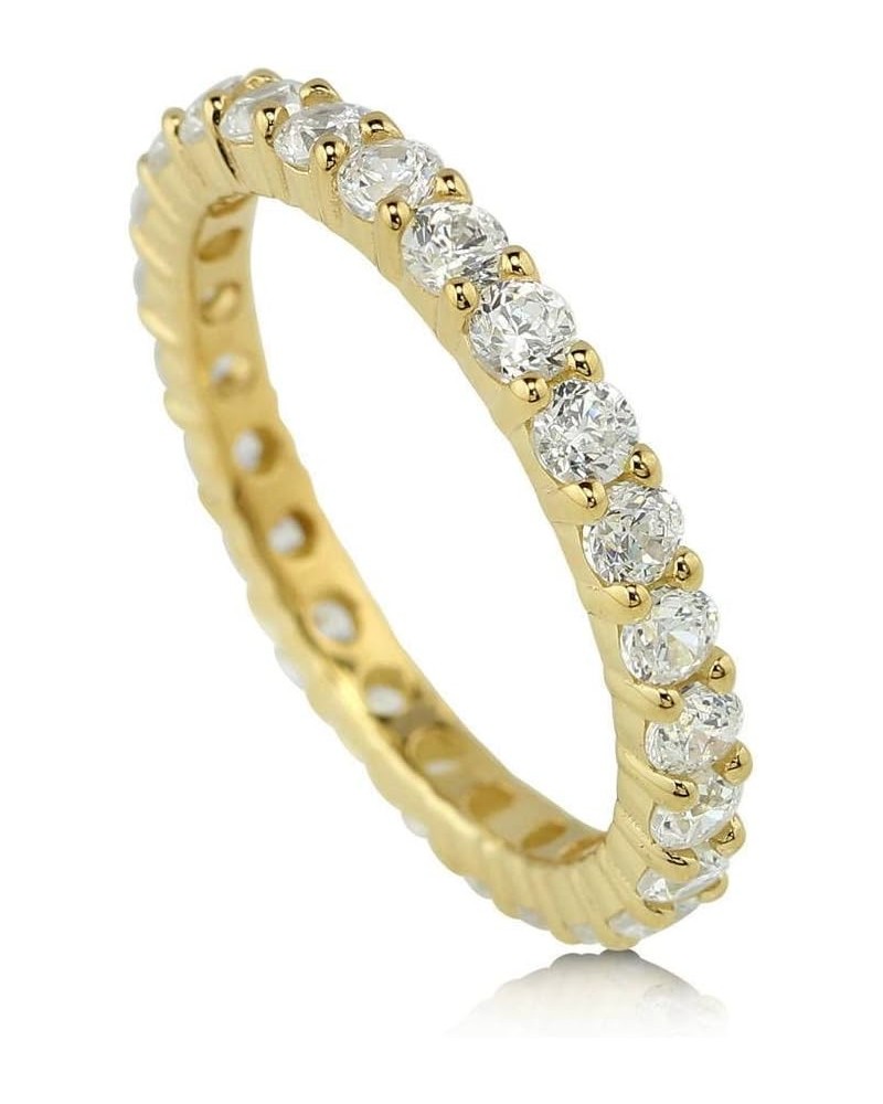 Sterling Silver Wedding Rings Pave Set Cubic Zirconia CZ Anniversary Eternity Ring for Women, Yellow Gold Flashed Size 4-10 $...