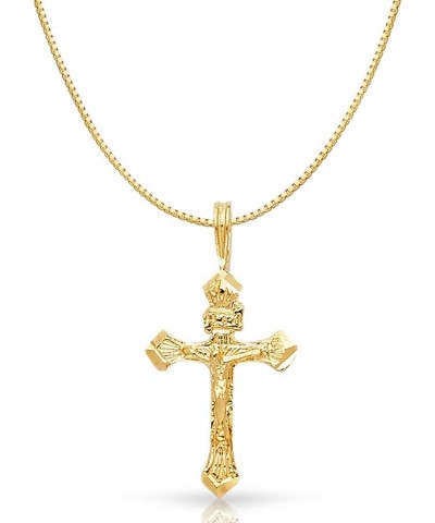 14K Yellow Gold Religious Crucifix Charm Pendant with 0.6mm Box Chain Necklace 18.0 Inches $53.44 Necklaces