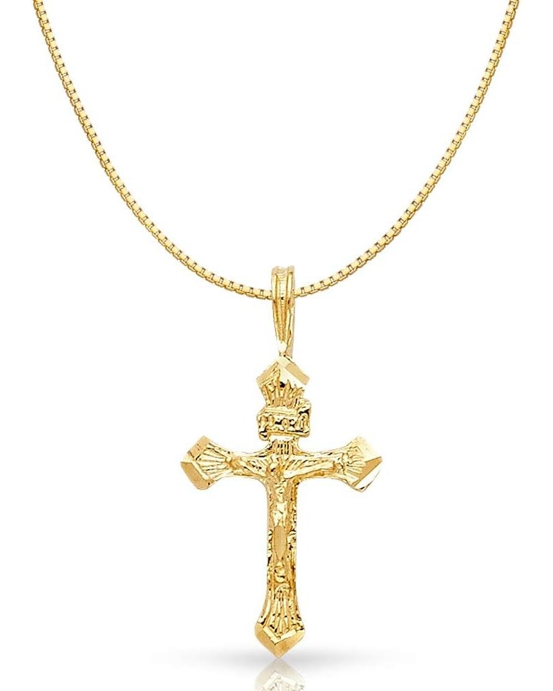 14K Yellow Gold Religious Crucifix Charm Pendant with 0.6mm Box Chain Necklace 18.0 Inches $53.44 Necklaces