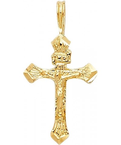 14K Yellow Gold Religious Crucifix Charm Pendant with 0.6mm Box Chain Necklace 18.0 Inches $53.44 Necklaces