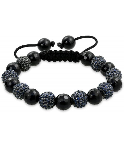 Black Navy Blue Gold Tone Bead Pave Crystal Ball Bracelet Women For Men Cord String Adjustable 12MM Navy $15.67 Bracelets