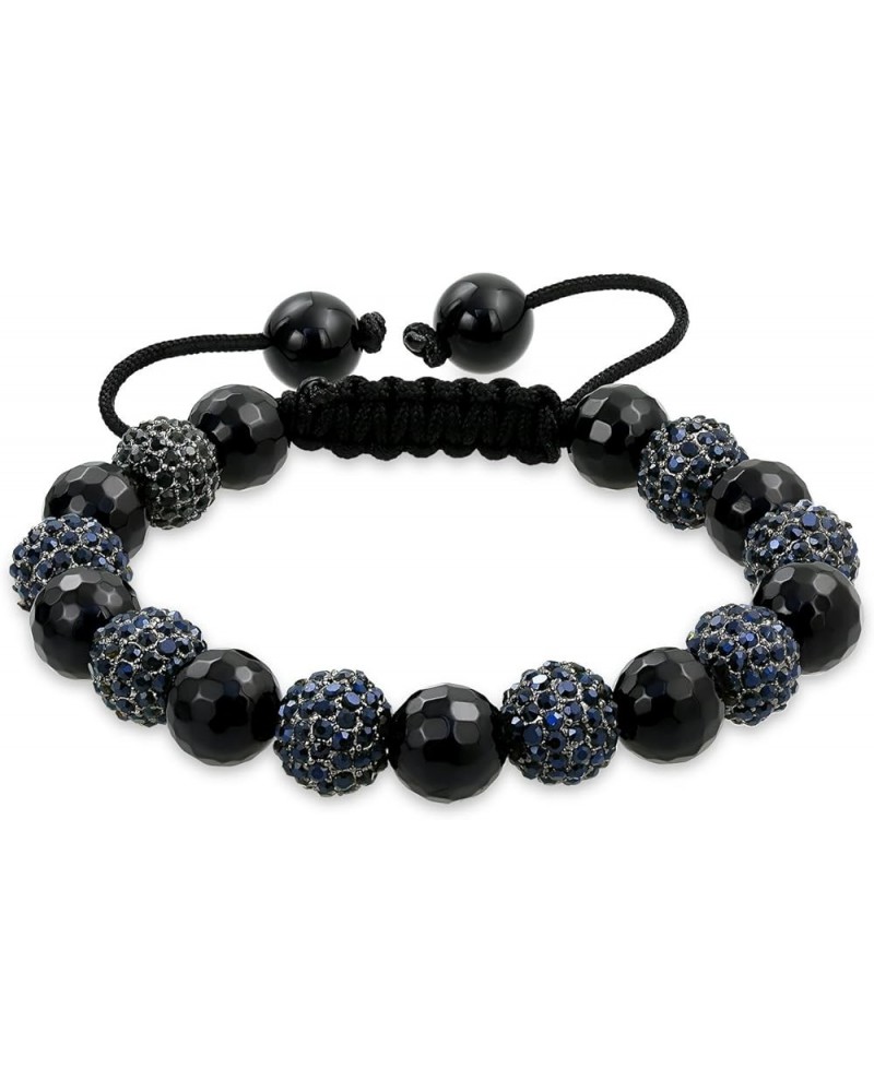 Black Navy Blue Gold Tone Bead Pave Crystal Ball Bracelet Women For Men Cord String Adjustable 12MM Navy $15.67 Bracelets