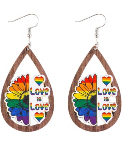 Women LGBT Pride Rainbow Wood Lesbian Earrings Flower $9.85 Earrings