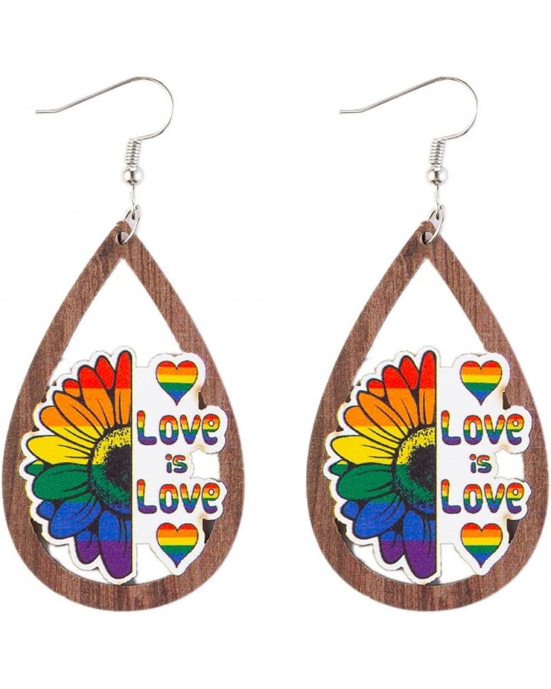 Women LGBT Pride Rainbow Wood Lesbian Earrings Flower $9.85 Earrings