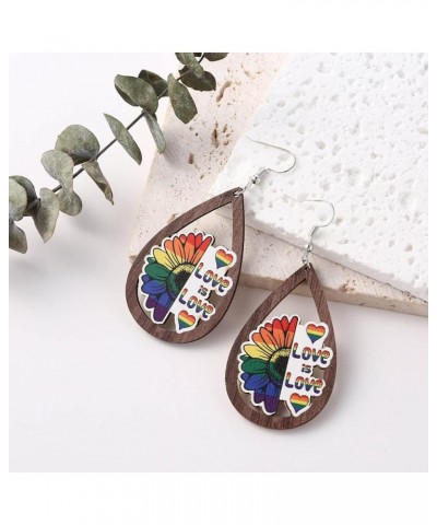 Women LGBT Pride Rainbow Wood Lesbian Earrings Flower $9.85 Earrings