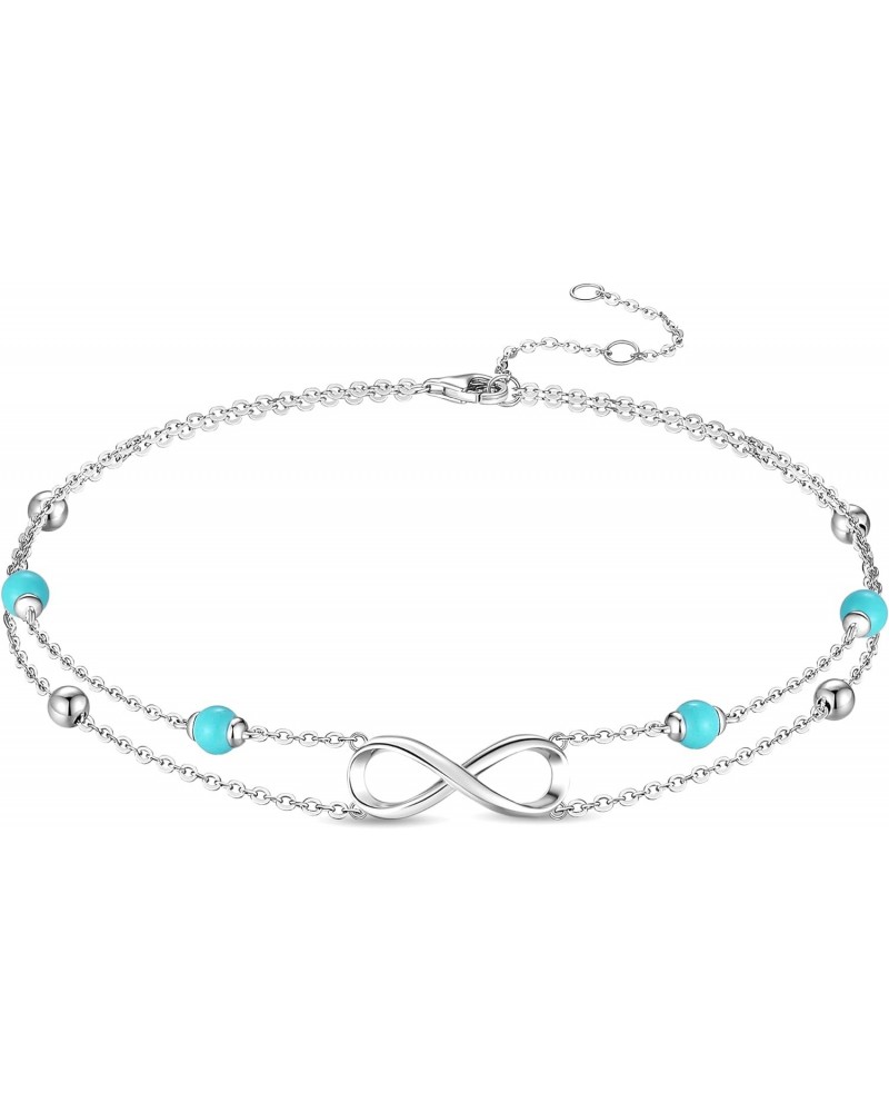 Ankle Bracelets For Women, 925 Sterling Silver Infinity Layered Anklet Adjustable Turquoise Beaded Chain Beach Jewelry Gifts ...