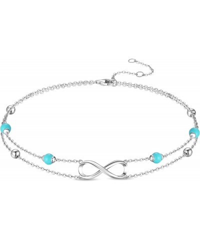 Ankle Bracelets For Women, 925 Sterling Silver Infinity Layered Anklet Adjustable Turquoise Beaded Chain Beach Jewelry Gifts ...