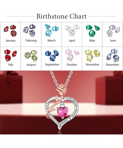 Valentines Day Gifts for Her, Sterling Silver Rose Heart Birthstone Necklace for Women Forever Love Heart Pendant Jewelry Gif...