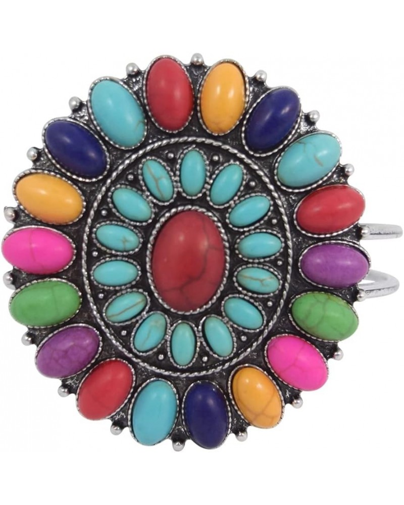 Southwestern Bohemian Multicolor Howlite Stone Squash Blossom Hinge Bracelet $14.76 Bracelets