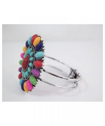 Southwestern Bohemian Multicolor Howlite Stone Squash Blossom Hinge Bracelet $14.76 Bracelets