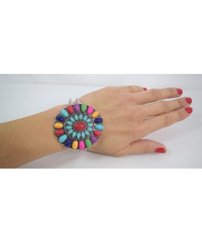 Southwestern Bohemian Multicolor Howlite Stone Squash Blossom Hinge Bracelet $14.76 Bracelets