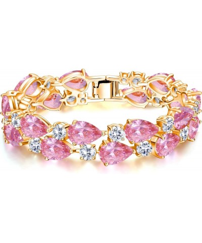 Women's Prong Cubic Zirconia Vintage Style Dual Layer Tear Drop Bracelet Pink Gold-Tone $15.19 Bracelets