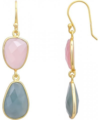 Semi-Precious Gemstone French Wire Double Drop or Dangle Earrings in Sterling Silver or 14k Gold-Plated Sterling Silver Pink ...