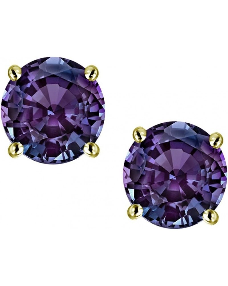 Solid 14K Gold 6mm Round Screw Back Stud Earrings Simulated Alexandrite Yellow Gold $136.49 Earrings