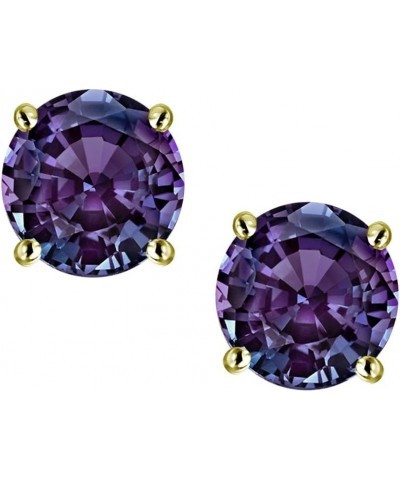 Solid 14K Gold 6mm Round Screw Back Stud Earrings Simulated Alexandrite Yellow Gold $136.49 Earrings