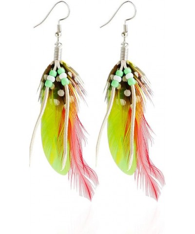 Boho Colorful Feather Dangle Earrings Handmade with Rope Beads Tassel Fashion Earrings for Women Girls Yellow $6.26 Earrings