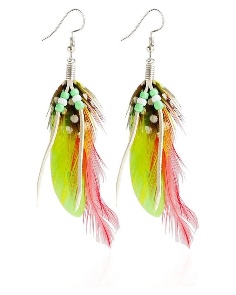 Boho Colorful Feather Dangle Earrings Handmade with Rope Beads Tassel Fashion Earrings for Women Girls Yellow $6.26 Earrings