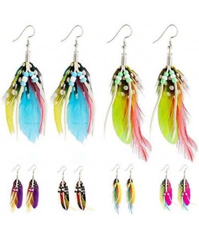 Boho Colorful Feather Dangle Earrings Handmade with Rope Beads Tassel Fashion Earrings for Women Girls Yellow $6.26 Earrings