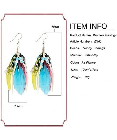 Boho Colorful Feather Dangle Earrings Handmade with Rope Beads Tassel Fashion Earrings for Women Girls Yellow $6.26 Earrings