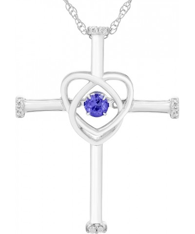 .925 Sterling Silver Gemstone Cross Pendant Necklace with Adjustable 18" Chain- Choice of Birthstone 12 December - Dancing Ge...