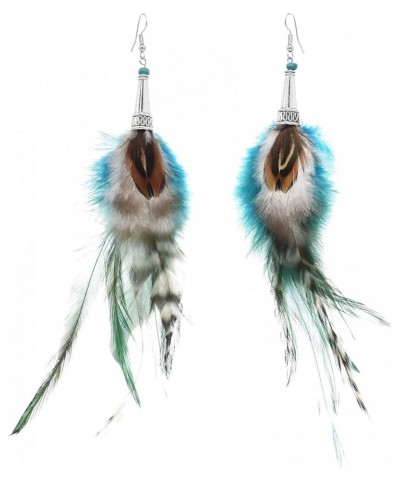 Punk Vintage Long Tassel Feather Beads Drop Wolf Tooth Pendant Earring Fish Hook Earrings New blue B $9.27 Earrings