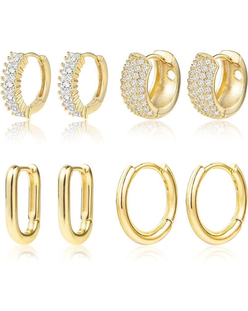 Small Gold Hoop Earrings Set for Women Diamond Pave Gold Earrings Set with Sterling Silver Post Hoops Set $10.79 Earrings