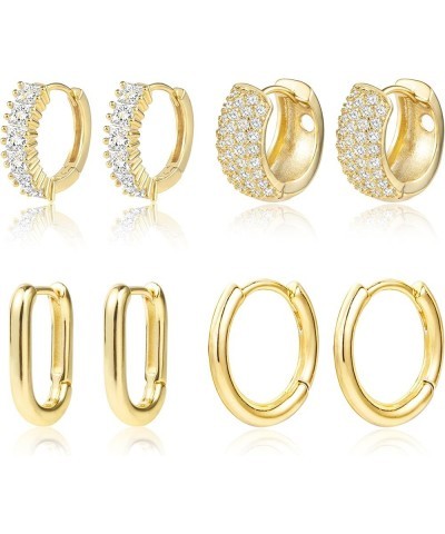 Small Gold Hoop Earrings Set for Women Diamond Pave Gold Earrings Set with Sterling Silver Post Hoops Set $10.79 Earrings