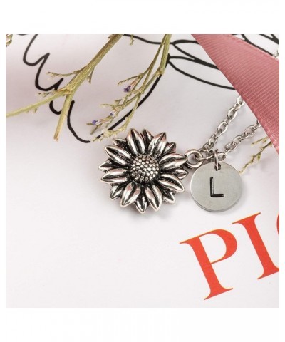 Sunflower Necklace Dainty Letter Jewelry Silver Daisy Flower Charm Chain Pendant Personalized Monogram Inspirational Gifts fo...