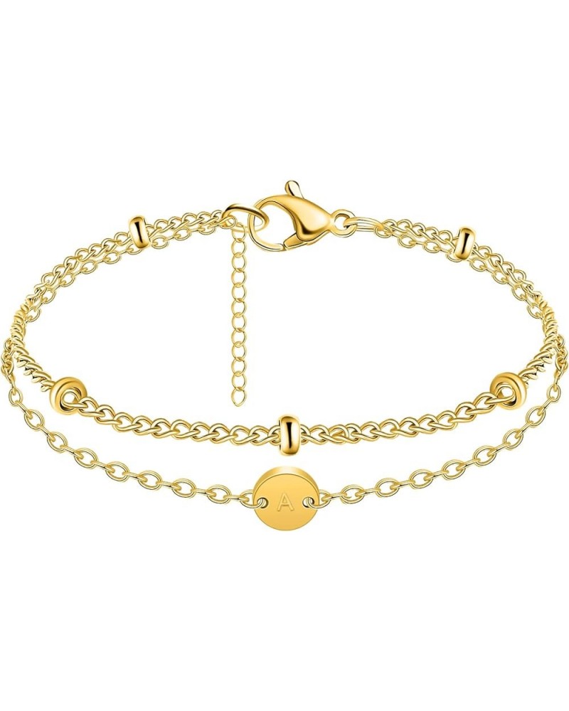 18K Gold Initial Bracelets for Teen Girls Women Beaded Initial Charm Bracelet for Women Adjustable Layered Papercilp Link Cha...