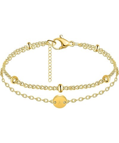 18K Gold Initial Bracelets for Teen Girls Women Beaded Initial Charm Bracelet for Women Adjustable Layered Papercilp Link Cha...