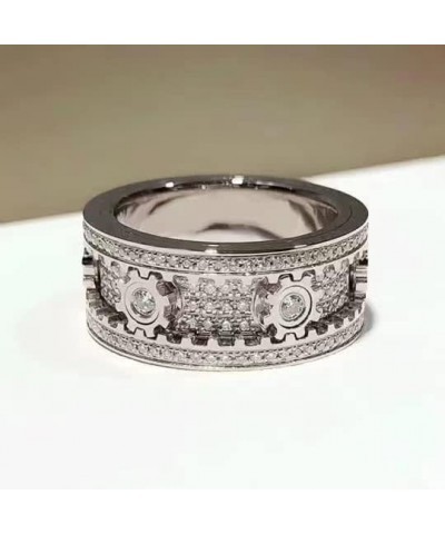 Handmade Diamond Ornate Geometric 3D Band Ring- Pure Handmade Gear Spinning Full Diamond Starry Ring, Machinery Decompression...