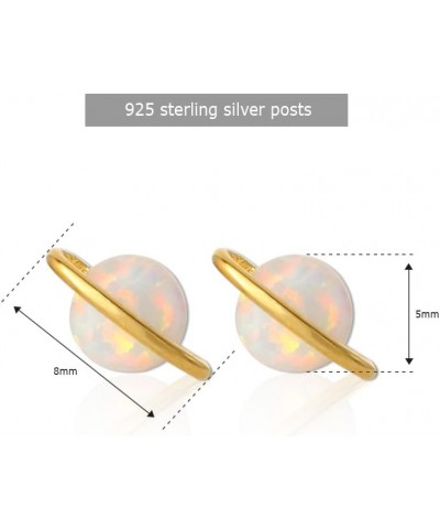 White Opal Planet Earrings Plated Brass Studs Gold $11.52 Earrings