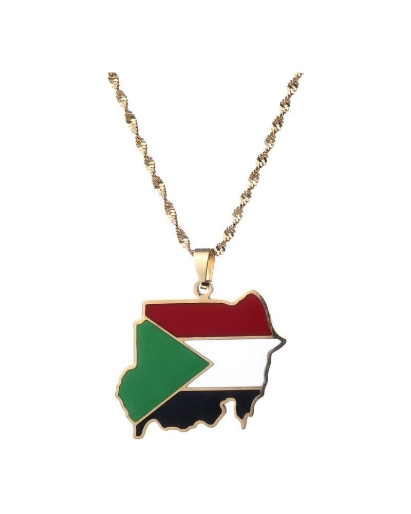 Stainless Steel Republic of the Sudan Map Flag Pendant Necklaces Jewelry Gold $7.29 Necklaces