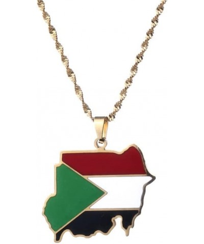 Stainless Steel Republic of the Sudan Map Flag Pendant Necklaces Jewelry Gold $7.29 Necklaces