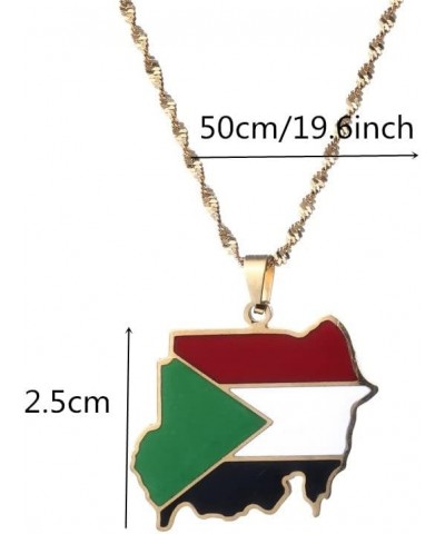 Stainless Steel Republic of the Sudan Map Flag Pendant Necklaces Jewelry Gold $7.29 Necklaces