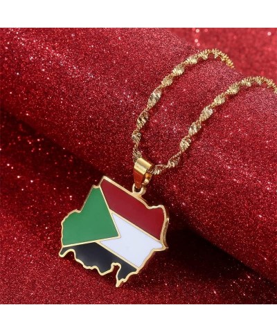 Stainless Steel Republic of the Sudan Map Flag Pendant Necklaces Jewelry Gold $7.29 Necklaces