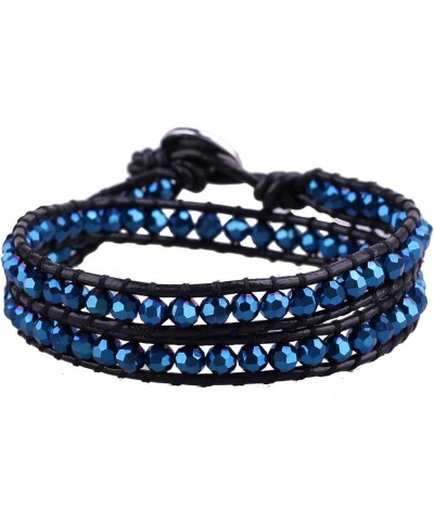 Double Wrap Bracelet Women Hand-Braided Turquoise Beads Bracelets Boho Leather Bracelets Bangle Dark Blue 12 $8.72 Bracelets