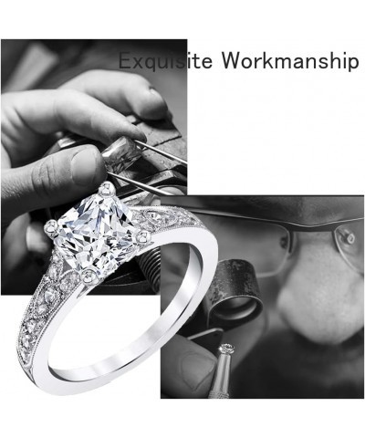 Cushion Engagement Rings for Women White Gold Vintage 1CT Center Moissanite Engagement Ring Platinum Plated Silver 10K 14K 18...