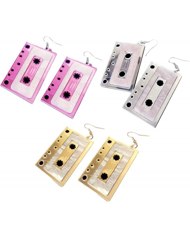 Personality Cassette Tape Dangle Earrings Acrylic Punk Funny Earrings for Women Girls 3 Pairs $6.15 Earrings