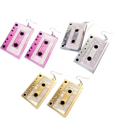 Personality Cassette Tape Dangle Earrings Acrylic Punk Funny Earrings for Women Girls 3 Pairs $6.15 Earrings