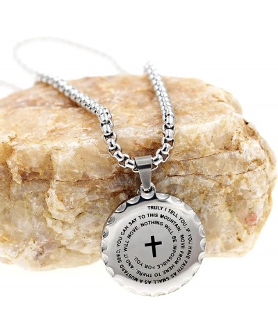 Stainless Steel Christian Coin Pendant Necklace Faith Can Move Mountains Matthew 17:20 with Mustard Seed Charms Heart $8.24 N...