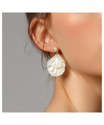 Seashell Pearl Stud Earrings for Women Girls Ocean Sea Theme Sweet Double Layer Acrylic Shell Lightweight Dangle Drop Earring...