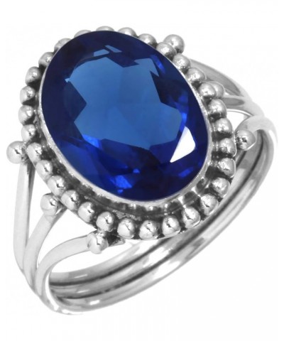 925 Sterling Silver Handmade Ring for Women 10x14 Oval Gemstone Fashion Jewelry for Gift (99020_R) Blue Sapphire Simulated $2...