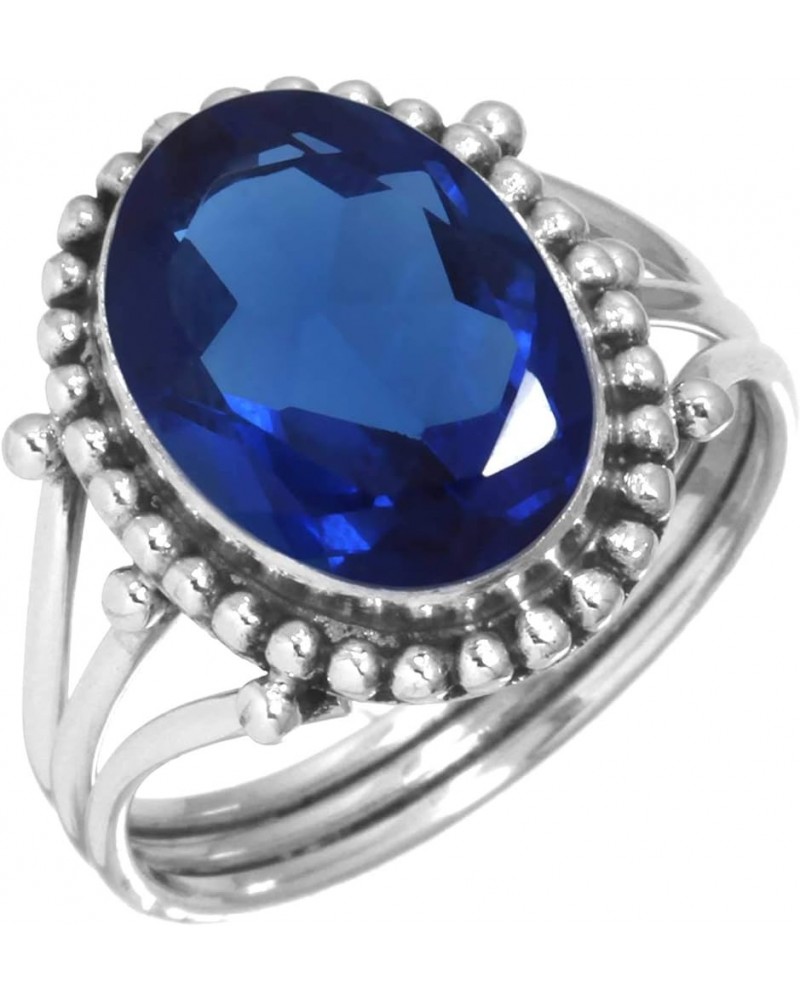 925 Sterling Silver Handmade Ring for Women 10x14 Oval Gemstone Fashion Jewelry for Gift (99020_R) Blue Sapphire Simulated $2...