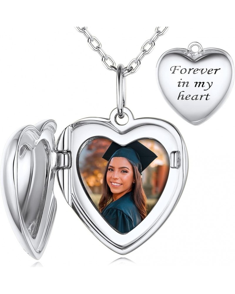 Personalized Locket Necklace for Women Heart Silver Locket Necklace That Holds Picture Keep Memorial Chain 16-22 Inch Custom ...