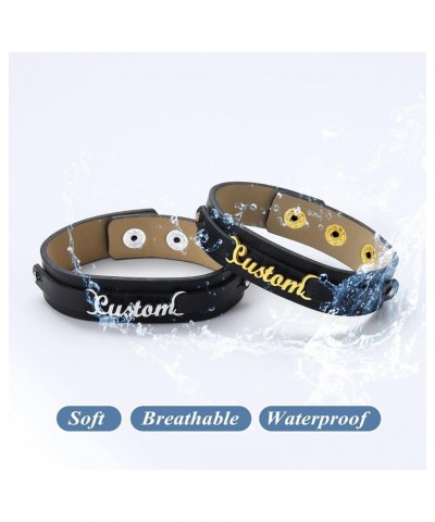 Custom Name Bracelets Personalized for Women Girls Black Genuine Leather Wristband 18K Gold Plated Initial Letter Charms with...