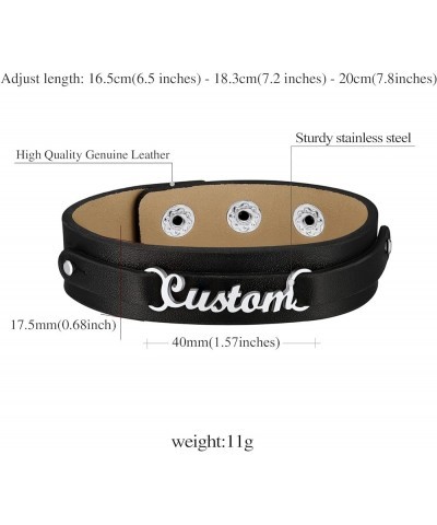 Custom Name Bracelets Personalized for Women Girls Black Genuine Leather Wristband 18K Gold Plated Initial Letter Charms with...